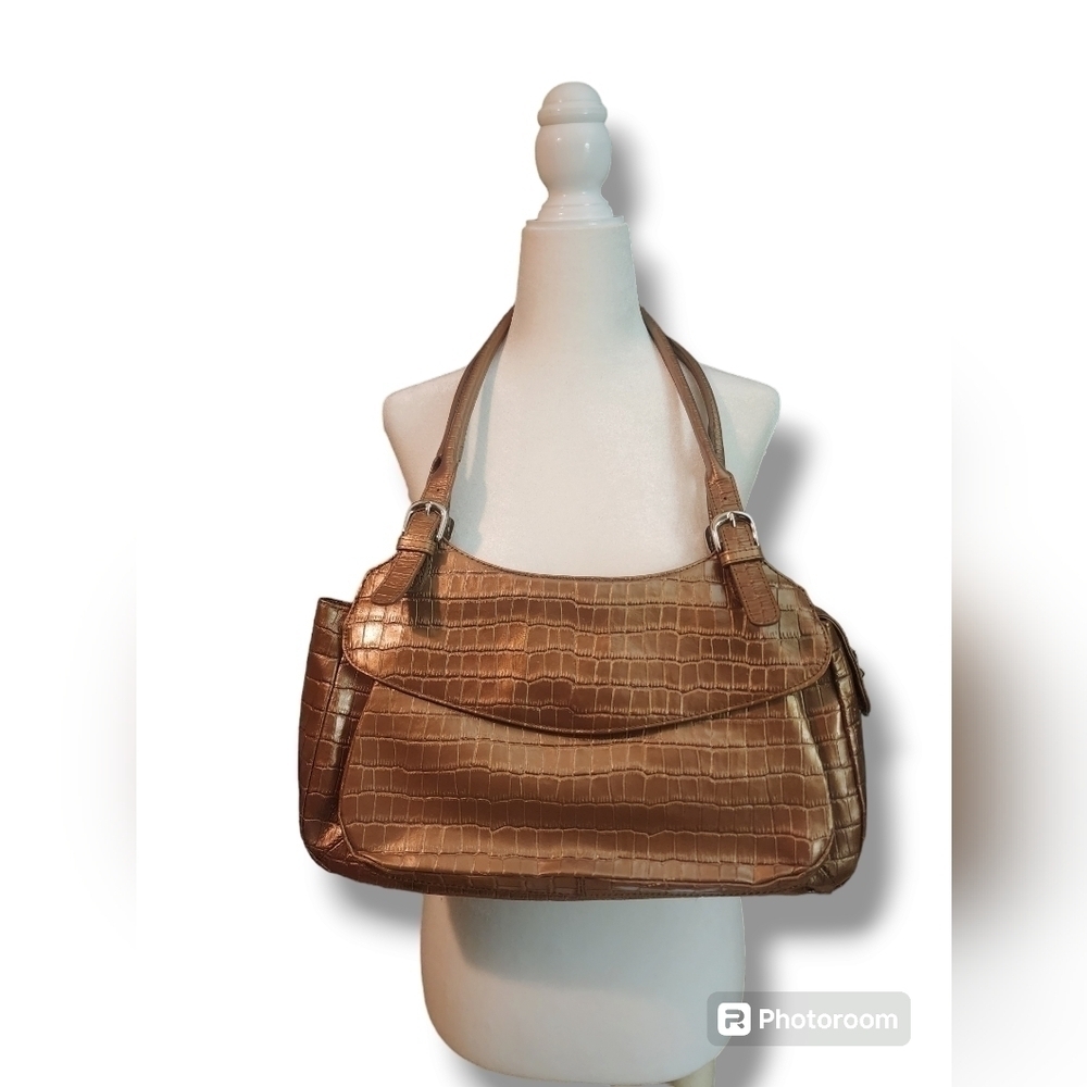 MAXX New York Bronze Embossed Alligator Bag Multiple Fabric Lined Compar…